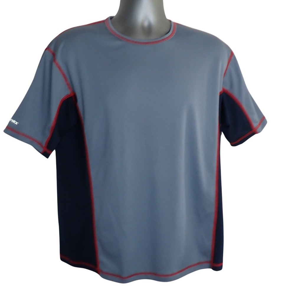 Eastern Mountain Sports Men's Techwick Athletic Shirt Grey Navy Red Size Medium